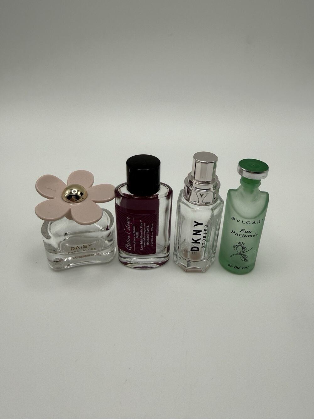 Lot Of 3 Tiny Perfume Bottles Empty Daisy Bvlgari DKNY